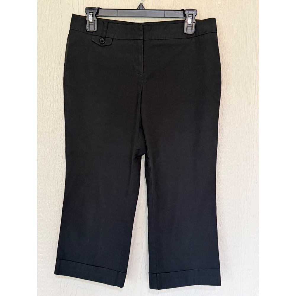 New York & Company Stretch Black‎ Cropped Capri Pants Cuffed Hem Womens Size 6
